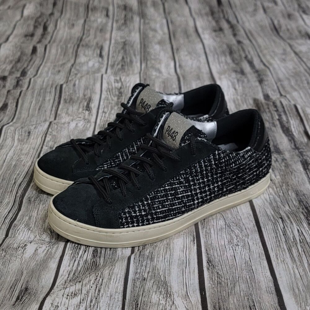 P448 John Shaka Women's Size 37/US 6.5 Black Tweed Grey Suede Sneakers